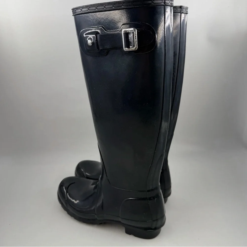Hunter Women’s Original Tall Gloss Rain Boots-SZ 6-Blue Natural Rubber “Wellies”